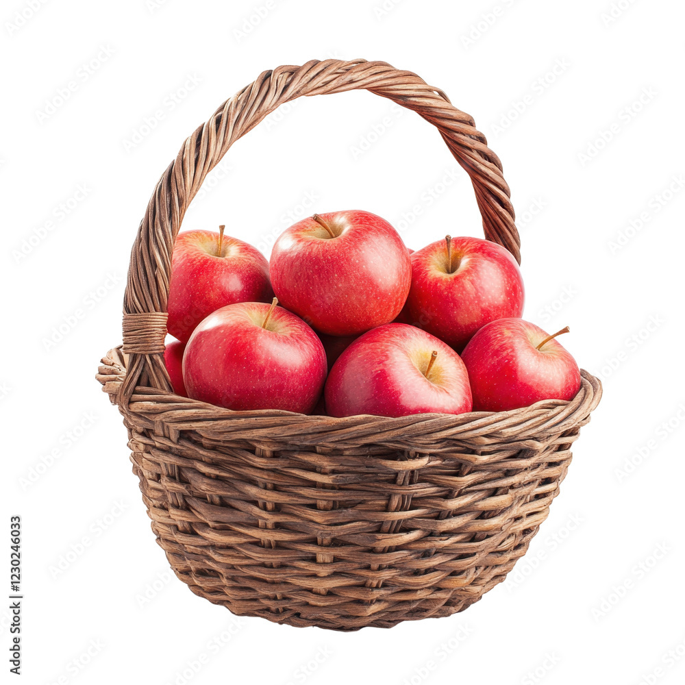 Fresh Red Apples in a Woven Basket on White Background Fresh Red Apples in a Woven Basket on White Background