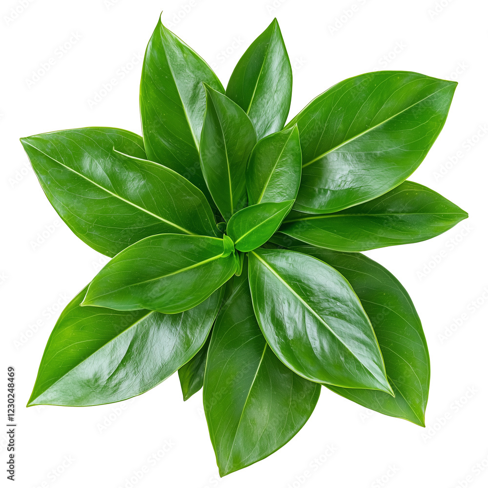 Top view of fresh green ginger leaves isolated on transparency background, vibrant and natural Top view of fresh green ginger leaves isolated on transparency background, vibrant and natural