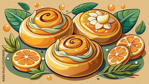 Vanilla buns with Seville orange marmalade and streusel