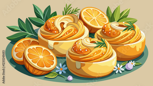 Vanilla buns with Seville orange marmalade and streusel