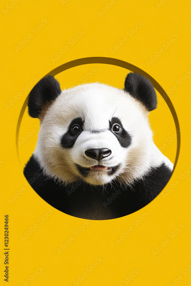 Fototapeta premium Cute panda portrait with bright yellow background