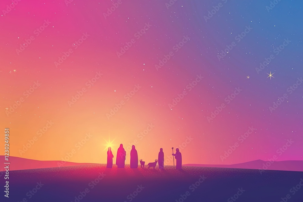 royal and stylish, A minimalist design with a subtle depiction of the Nativity scene and the star of Bethlehem in a bright color against a muted background royal and stylish, A minimalist design with a subtle depiction of the Nativity scene and the star of Bethlehem in a bright color against a muted background