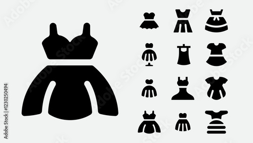 set of dresses solid icons