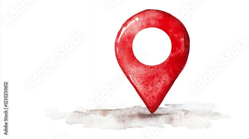 Vibrant Red Watercolor Location Marker Icon on Textured Surface