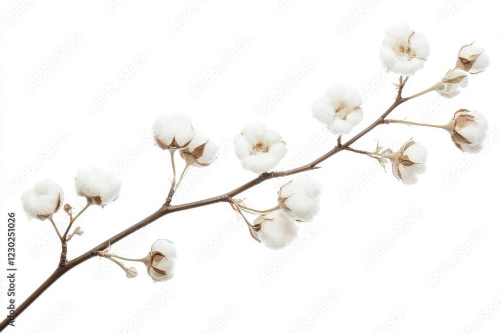 Soft Cotton Flower Branch Against White Background Soft Cotton Flower Branch Against White Background