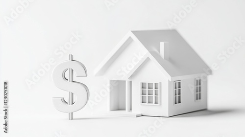 Wallpaper Mural A minimalist model of a house alongside a dollar sign, symbolizing real estate value and financial investment in property, bankruptcy home concepts. Torontodigital.ca