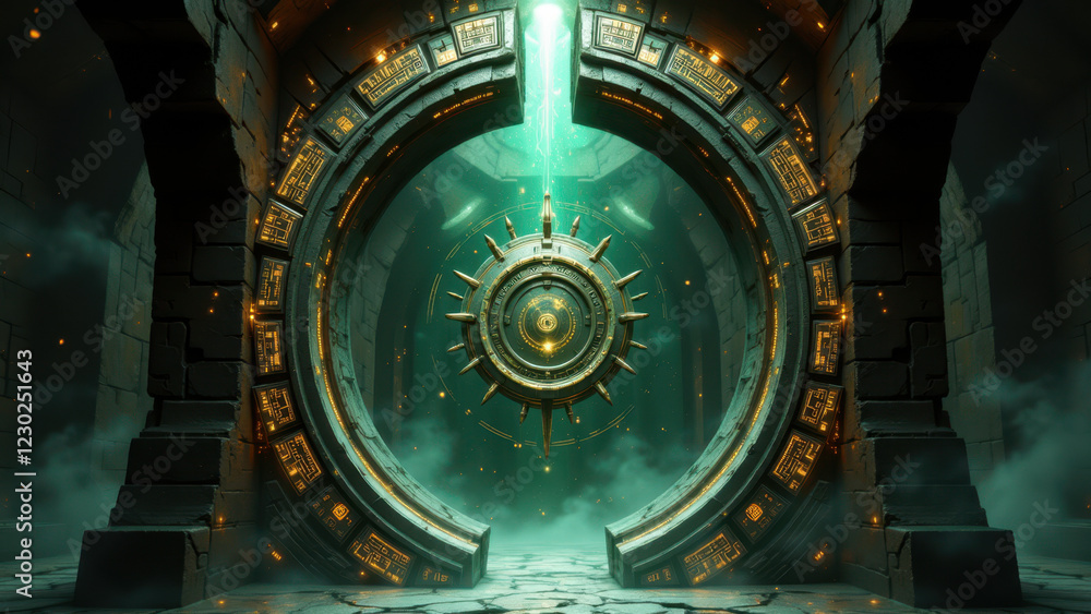 An elaborate digital portal with cybernetic details representing a gateway to secure online spaces. An elaborate digital portal with cybernetic details representing a gateway to secure online spaces.