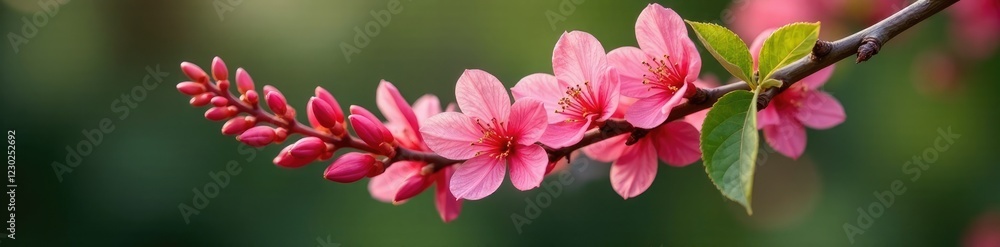 Fragrant pink flower buds on a dense Photinia branch, floral, foliage Fragrant pink flower buds on a dense Photinia branch, floral, foliage