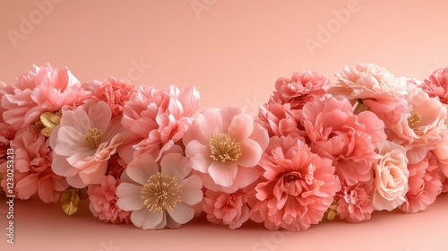 Wallpaper Mural Delicate pink blooms, soft petals, gold accents. Torontodigital.ca