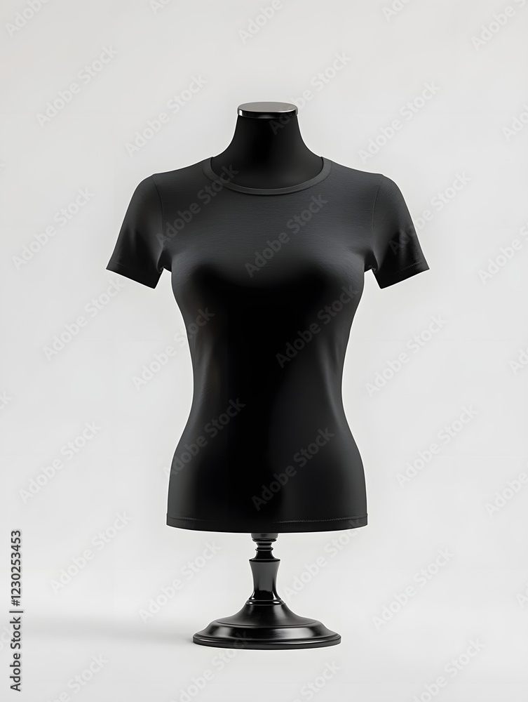 Minimalist Black T-shirt Mockup on Invisible Mannequin with Fabric Texture Minimalist Black T-shirt Mockup on Invisible Mannequin with Fabric Texture