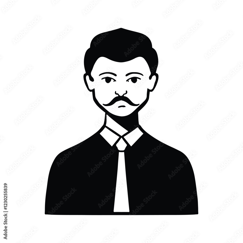 Flat style avatar, young intelligent office worker with mustache in shirt man in tie, black and white Flat style avatar, young intelligent office worker with mustache in shirt man in tie, black and white