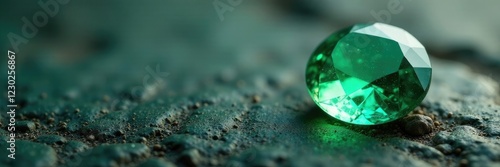 Round cut emerald against a natural stone background, RoundCut, NaturalLook photo