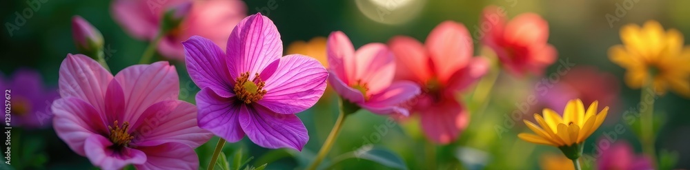 Shali violet blooms in the garden with other flowers in a colorful bouquet, colors, bush Shali violet blooms in the garden with other flowers in a colorful bouquet, colors, bush
