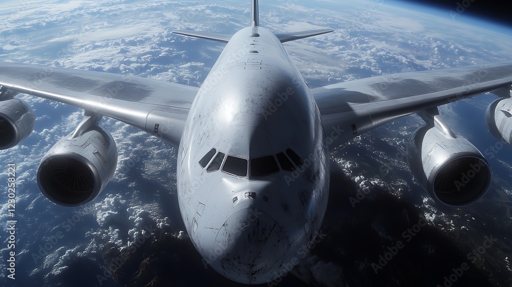 Fototapeta premium Airplane Flying High with Shallow Depth of Field
