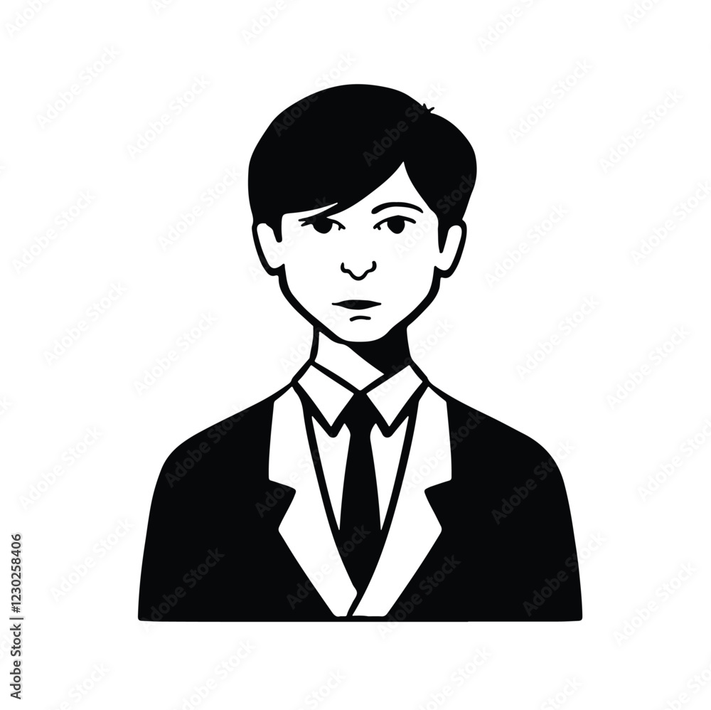 Flat style avatar, young intelligent office worker in a suit man in a tie, black and white Flat style avatar, young intelligent office worker in a suit man in a tie, black and white