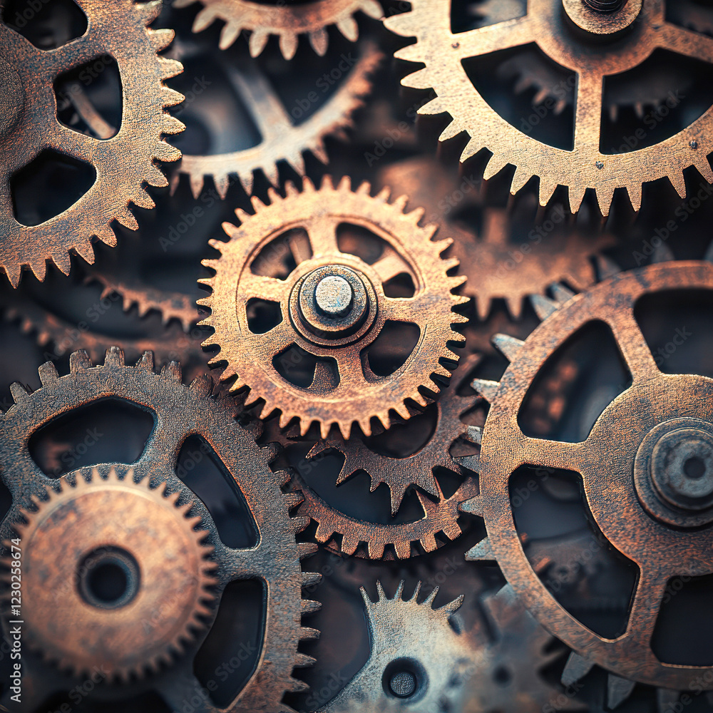 Close-up of precision gear systems in mechanical engineering factories Close-up of precision gear systems in mechanical engineering factories