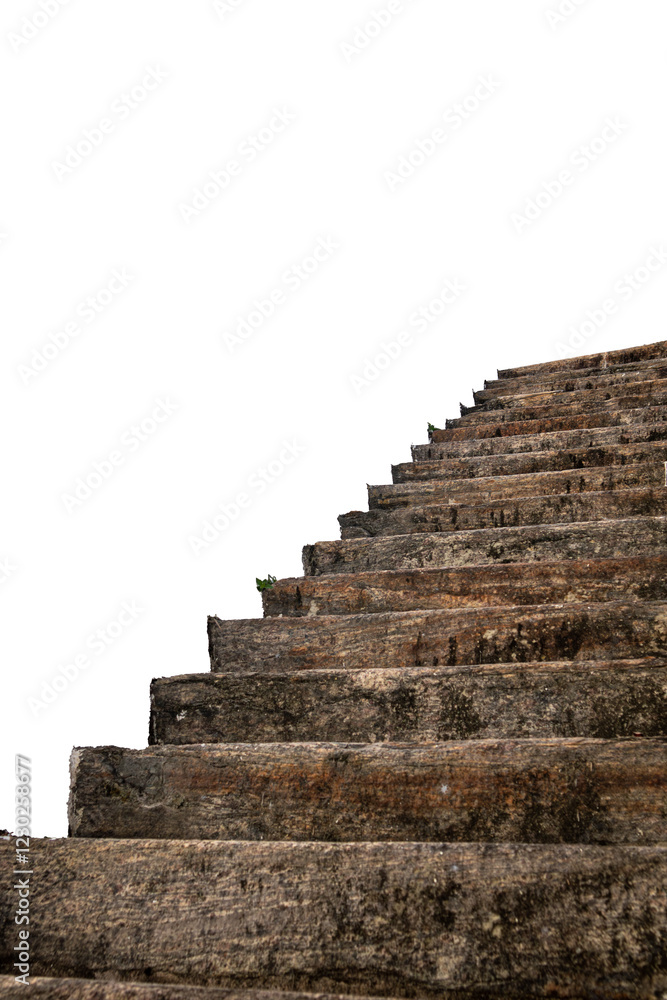 Fototapeta premium Stone steps of old castle staircase isolated on transparent background