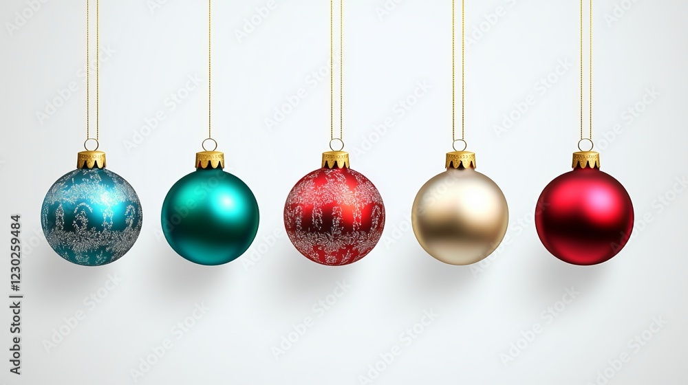 A Festive Display of Colorful Christmas Balls Gracefully Suspended from a Gleaming Gold Chain Creating a Joyful and Cheerful Atmosphere for Holiday Celebrations and Seasonal Decor A Festive Display of Colorful Christmas Balls Gracefully Suspended from a Gleaming Gold Chain Creating a Joyful and Cheerful Atmosphere for Holiday Celebrations and Seasonal Decor