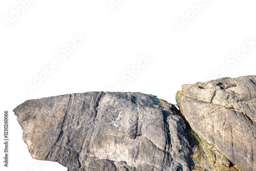 Two rocks gray color scratched surface, texture, detail on isolated transparent background