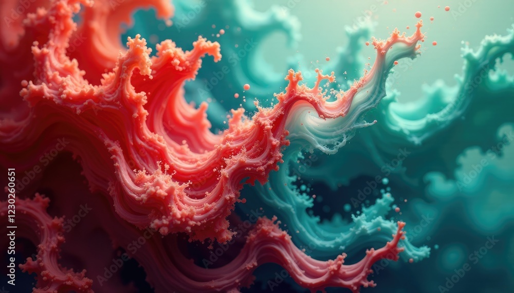Swirling red and green colors with blue undertones in water, undertone, abstract Swirling red and green colors with blue undertones in water, undertone, abstract