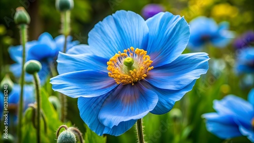 Close-up of a Blue Himalayan Poppy Flower photo