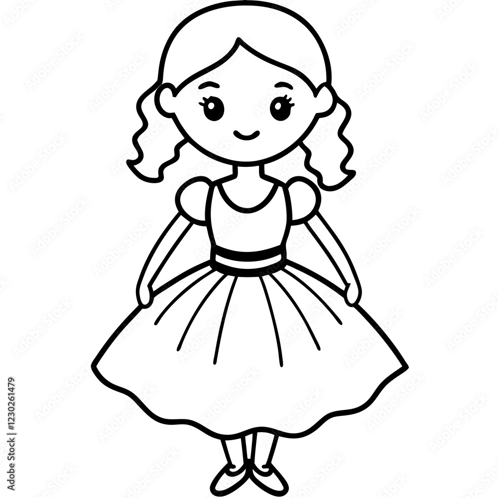 Cute Girl in Beautiful Dress Outline for Colouring Cute Girl in Beautiful Dress Outline for Colouring