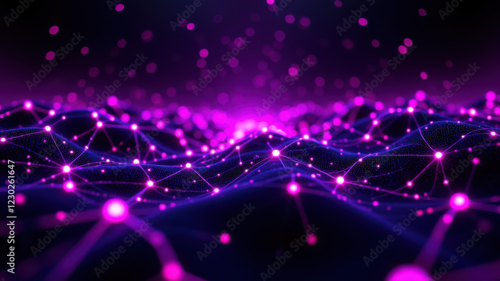Obraz premium A captivating digital illustration depicting a secure online network with vibrant purple hues and abstract connectivity patterns.