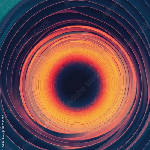 vector style flat illustration slinky, top view, sunset background, warm hues reflecting on slinky coils, peaceful atmosphere. clean lines 2D design photo