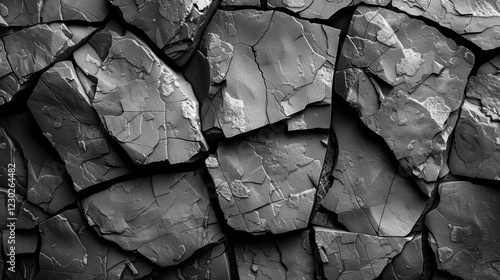 Close-up of rugged rock surface showing natural cracks and textures.