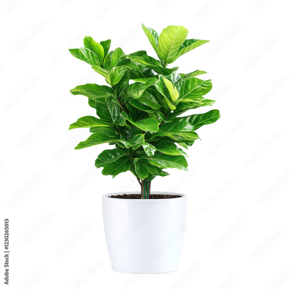 Isolated Fiddle Leaf Fig Plant in White Pot, Indoor Houseplant Isolated Fiddle Leaf Fig Plant in White Pot, Indoor Houseplant