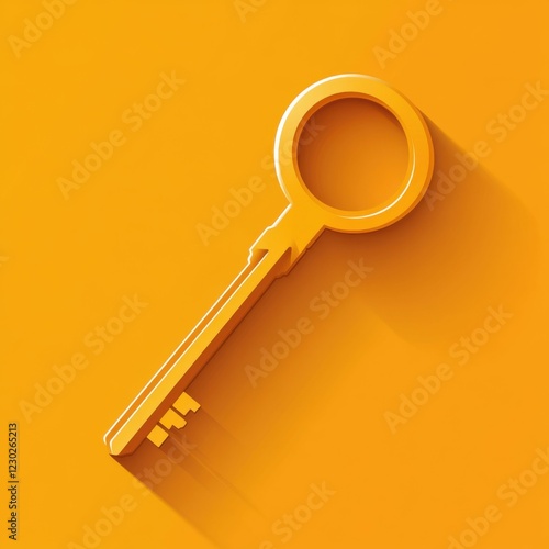 vector style flat illustration Allen key, side view, orange solid background, warm metallic glow, Allen key casting soft shadow, minimal. clean lines 2D design photo