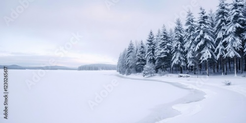 Wallpaper Mural Serene snowy landscape with a frozen lake and snow-covered trees, serene wilderness, winter chill, snow-capped mountains Torontodigital.ca