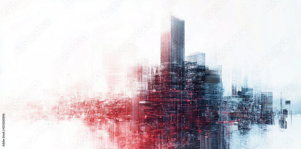 Fototapeta premium Futuristic Digital Data Cityscape with Neon Lights - Cyber Technology Concept