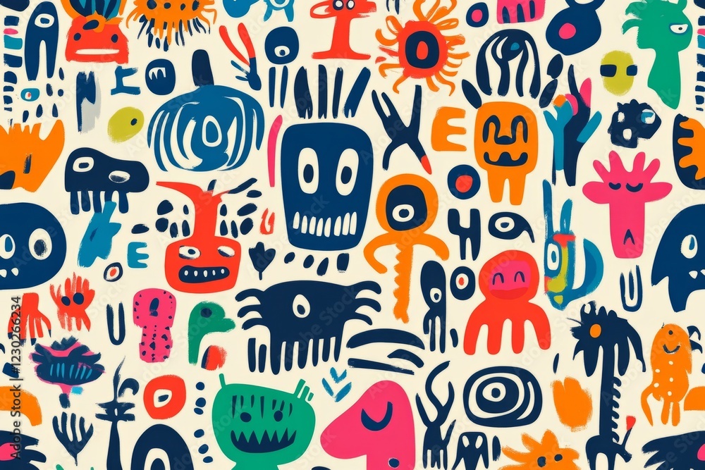 Seamless pattern filled with whimsical, colorful monsters, celebrating diversity, imagination, and playful creativity Seamless pattern filled with whimsical, colorful monsters, celebrating diversity, imagination, and playful creativity