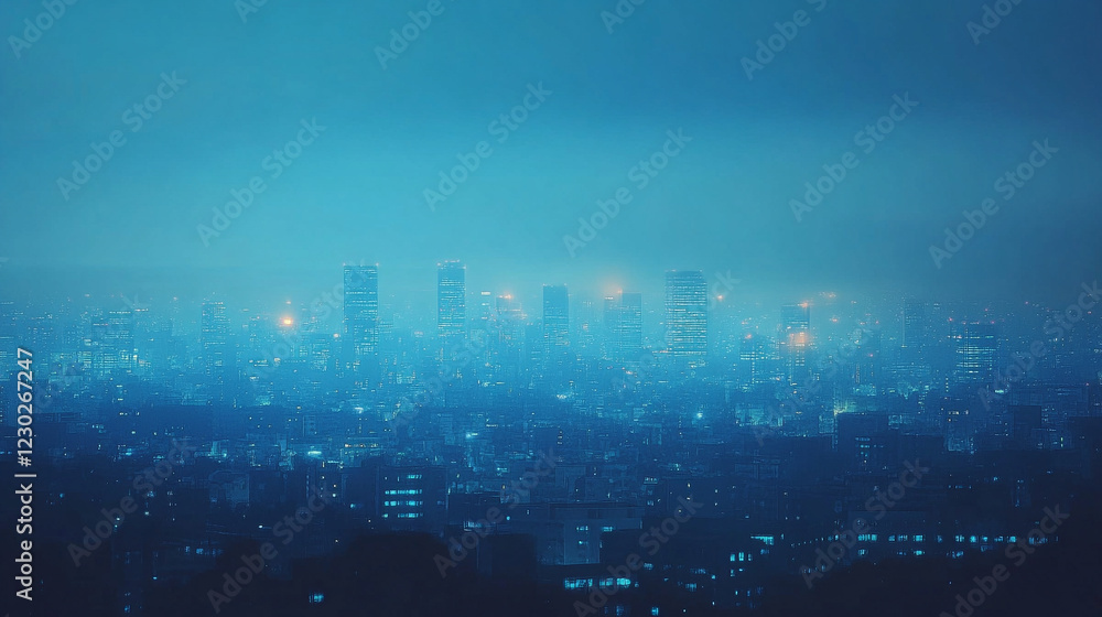 A futuristic smart city glows on a dark blue background showcasing intelligent infrastructure with IoT 5G and AI integration minimalistic bright light tone modern blurred empty caption space on the si A futuristic smart city glows on a dark blue background showcasing intelligent infrastructure with IoT 5G and AI integration minimalistic bright light tone modern blurred empty caption space on the si
