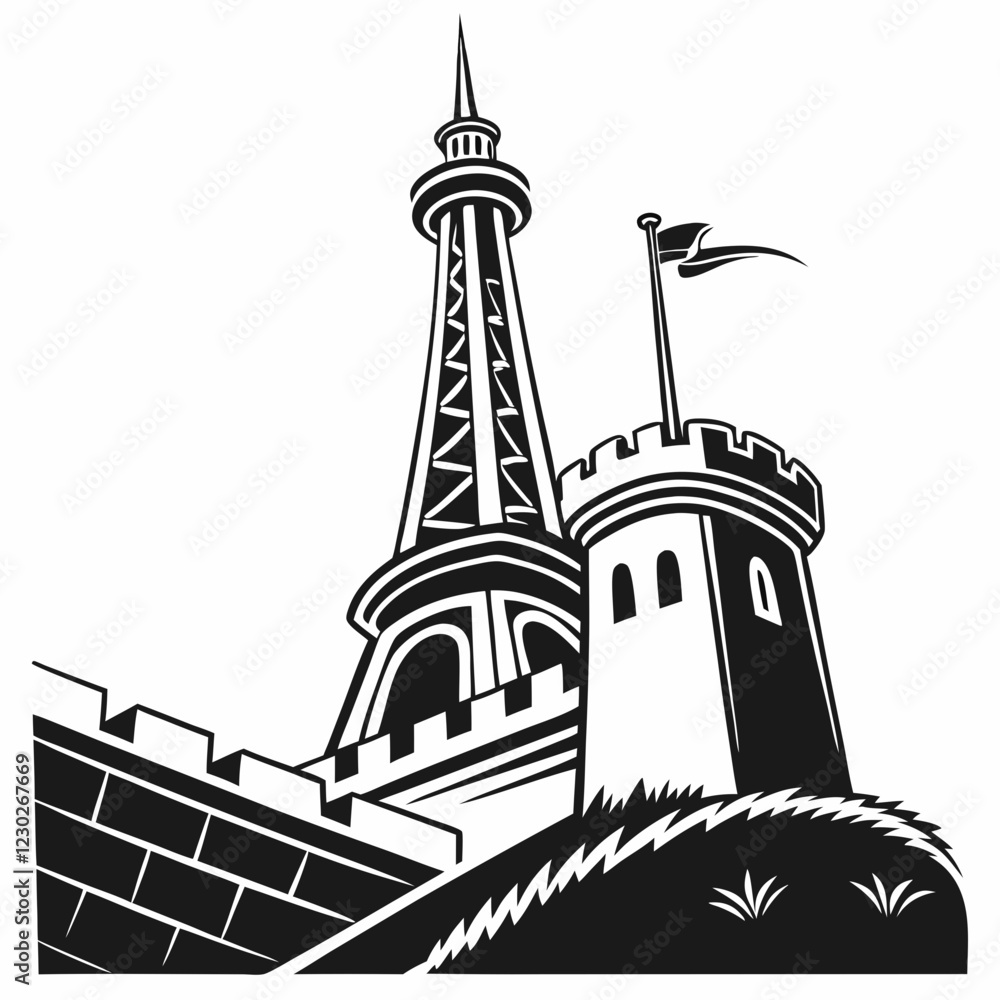 Obraz premium Tower vector silhouette black design white background