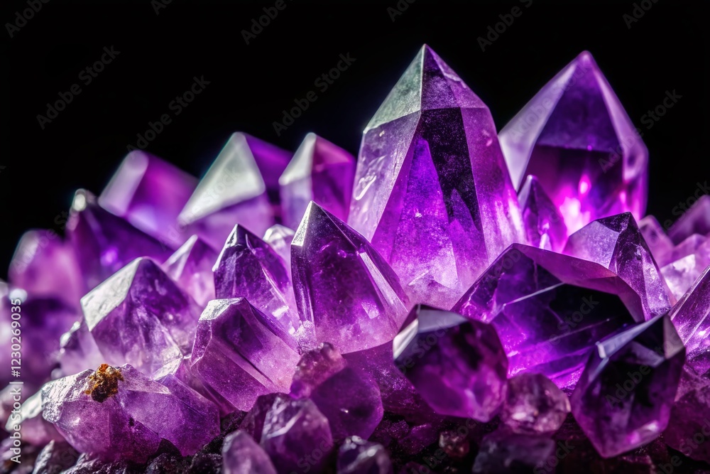 Macro Amethyst Crystal Quartz Texture, Purple Mineral Background with Copy Space Macro Amethyst Crystal Quartz Texture, Purple Mineral Background with Copy Space