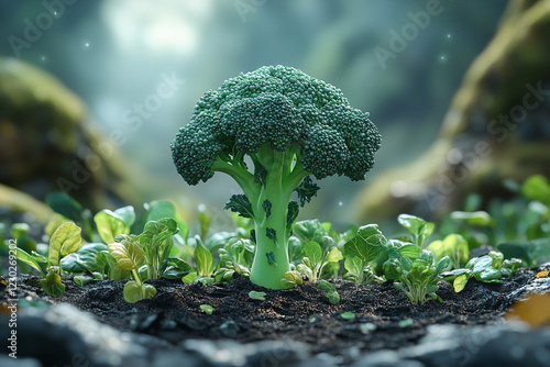 Wallpaper Mural Broccoli plant thriving amidst lush green vegetation Torontodigital.ca