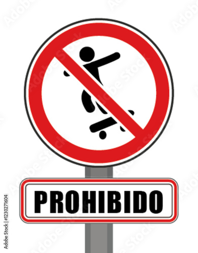 Señal de prohibición círculo rojo monopatín monopatín