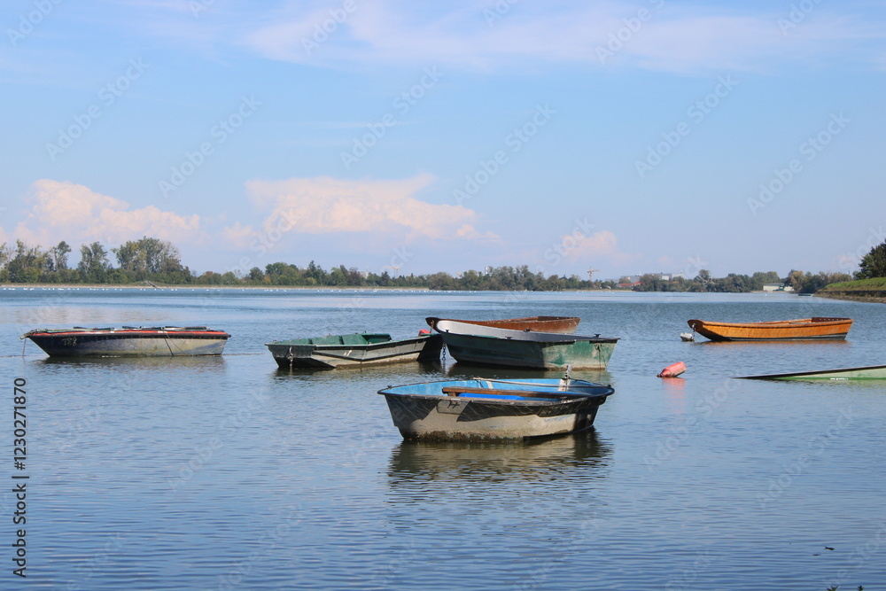 Naklejka premium boats on the river