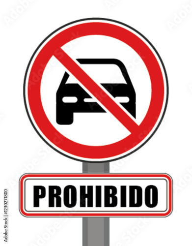 Señal de prohibido coche círculo rojo