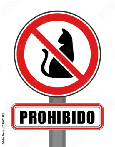 Señal de prohibido redonda gato rojo