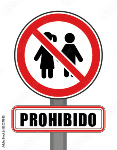Señal de prohibido niños círculo rojo