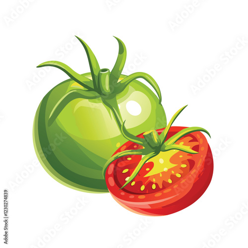 red tomato with green vector