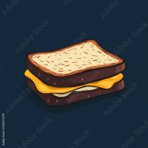 vector style flat illustration croque-monsieur, top view, indigo solid background, deep rich toasted bread tones, atmospheric and smooth. clean lines 2D design photo