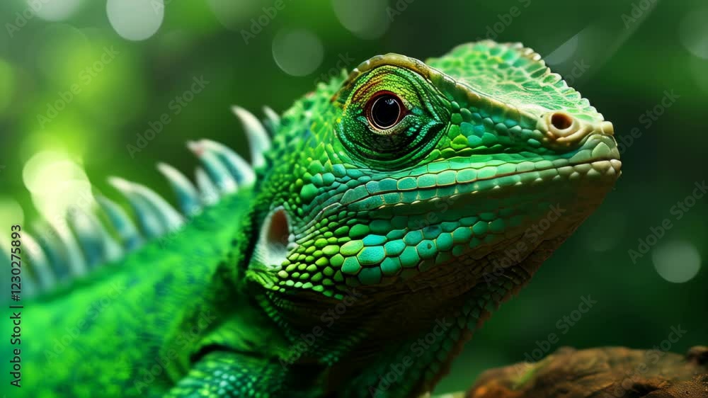 Stunning Close-Up of a Vibrant Lizard Basking in Lush Greenery During a Sunny Afternoon in the Heart of the Rainforest Stunning Close-Up of a Vibrant Lizard Basking in Lush Greenery During a Sunny Afternoon in the Heart of the Rainforest