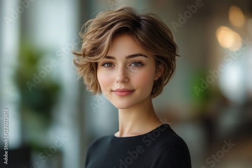 Portrait of confident young businesswoman smiling in modern office setting Free Download Portrait of confident young businesswoman smiling in modern office setting - GFXLoad