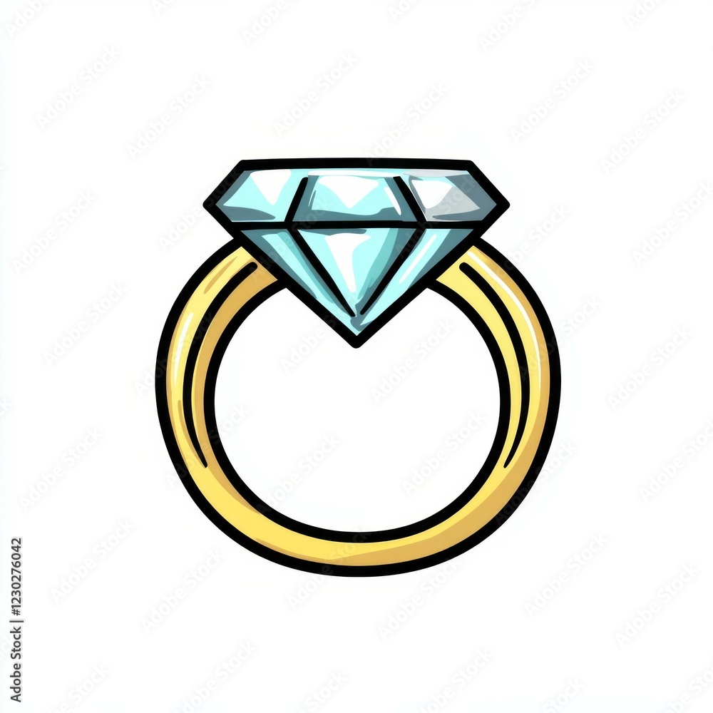 Diamond ring with gold band icon on white background Diamond ring with gold band icon on white background