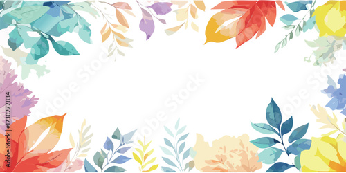 Colorful watercolor leaf frame, simple botanical design, in white background, with empty space fro text, vector illustration.