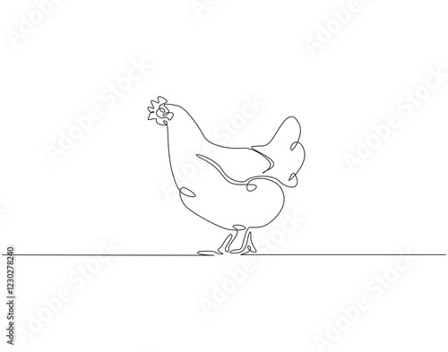 Continuous one line drawing of hen. One line drawing illustration of chicken. Farm animal, poultry concept single line. Editable outline